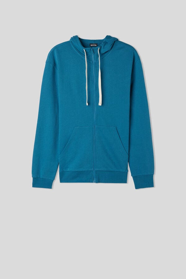 Turquoise Intimissimi Cotton Zip Men Hoodie | k205UA2F