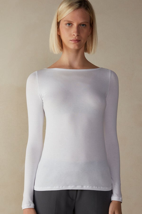 White Intimissimi Bateau Neck In Micromodal Women Long Sleeve | wwump6TK