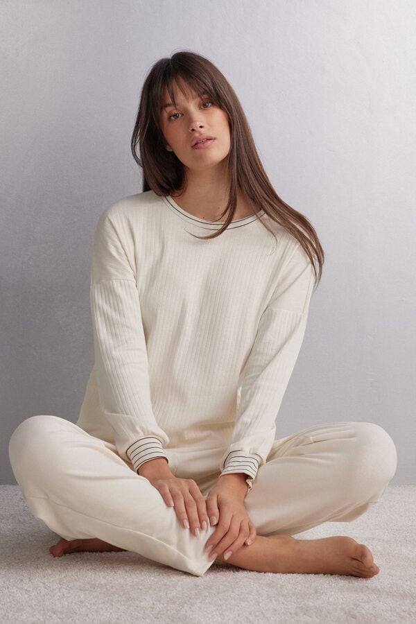 White Intimissimi Creamy Stripes Women Pajamas | aoecYJNg