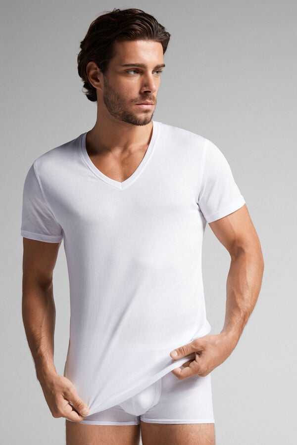 White Intimissimi Extrafine Superior Cotton V-Neck Men T-Shirt | c2nwIK81