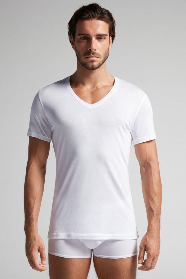 White Intimissimi Extrafine Superior Cotton V-Neck Men T-Shirt | c2nwIK81