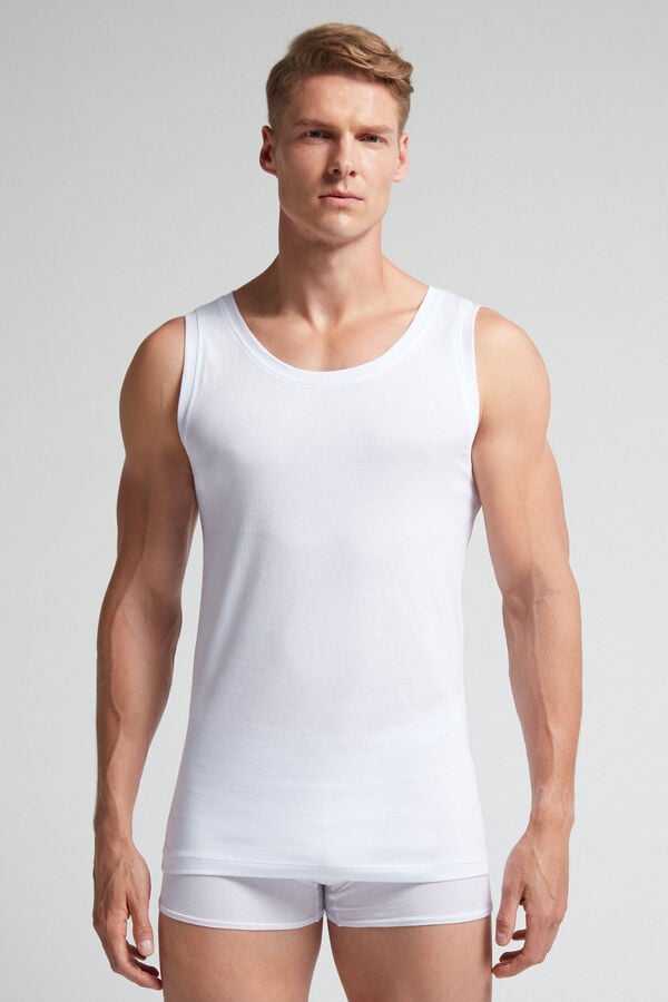 White Intimissimi Extrafine Superior Cotton Round Neck Men Tank Top | 1ouqspUH