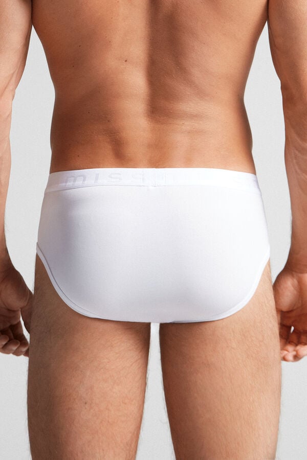 White Intimissimi Microfiber Logo Detail Men Briefs | wkze705X