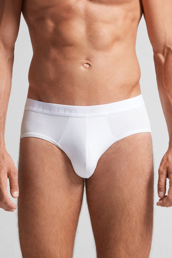 White Intimissimi Microfiber Logo Detail Men Briefs | wkze705X