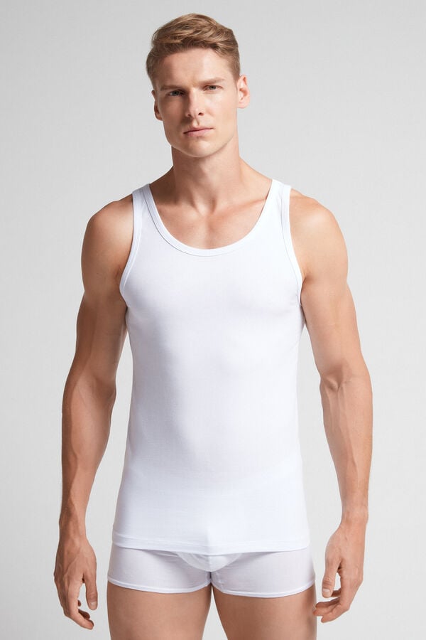 White Intimissimi Round Neck In Stretch Superior Cotton Men Tank Top | 1wGl4ZXy