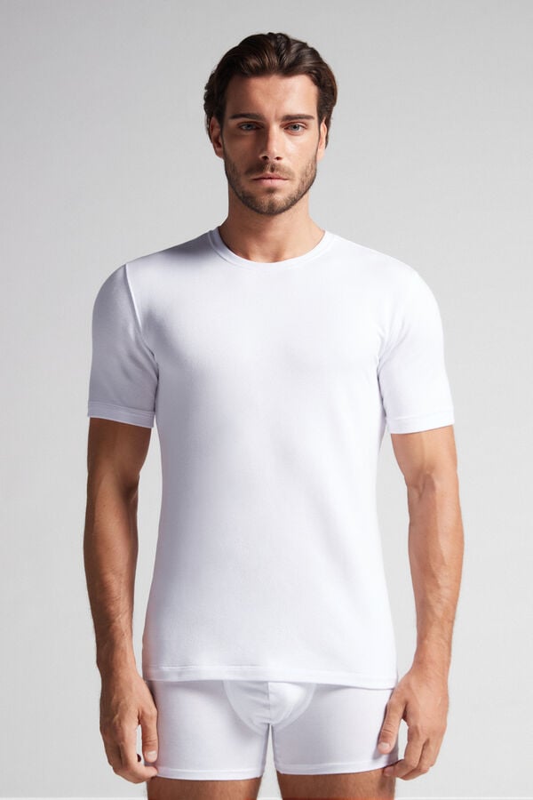 White Intimissimi Short-Sleeve Modal-Cashmere Men T-Shirt | j28UAAZF