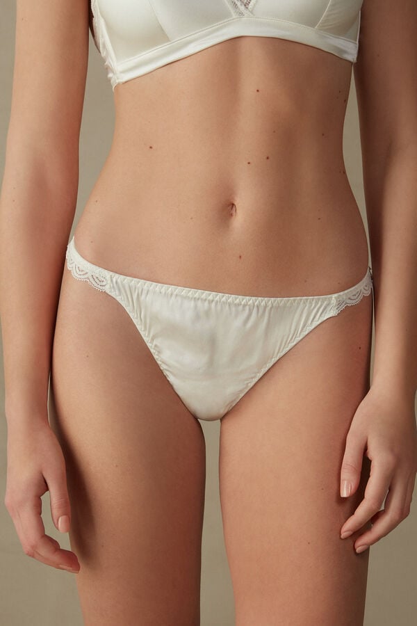 White Intimissimi Silk And Lace G-String Women Thong | IZwK53Nc