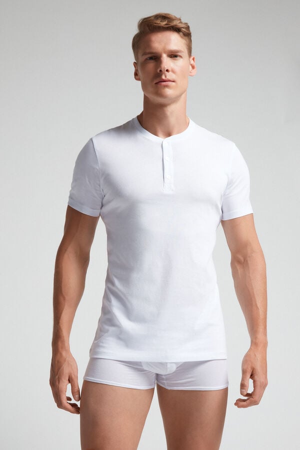 White Intimissimi Superior Cotton Henley Men T-Shirt | fN4rroZ5