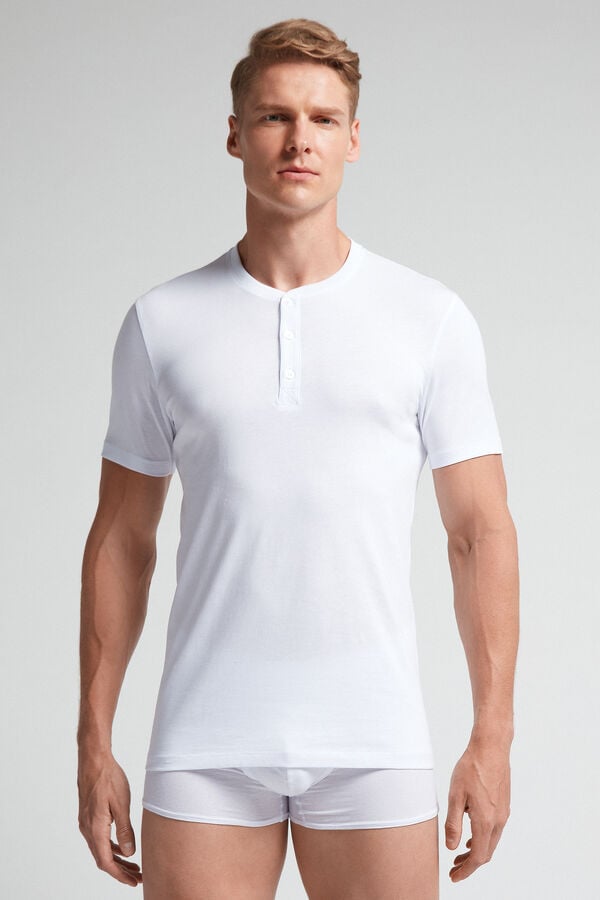 White Intimissimi Superior Cotton Henley Men T-Shirt | fN4rroZ5