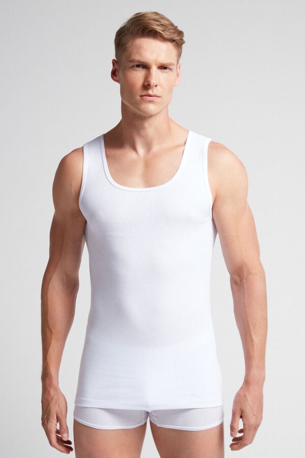 White Intimissimi Superior Cotton Ribbed Men Tank Top | 4YgYJWve