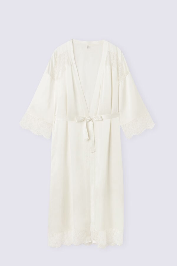 White Intimissimi The Most Romantic Season Long Silk Women Robe | vcUlrohg