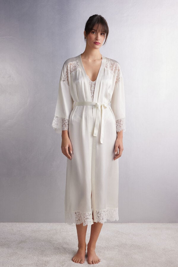 White Intimissimi The Most Romantic Season Long Silk Women Robe | vcUlrohg