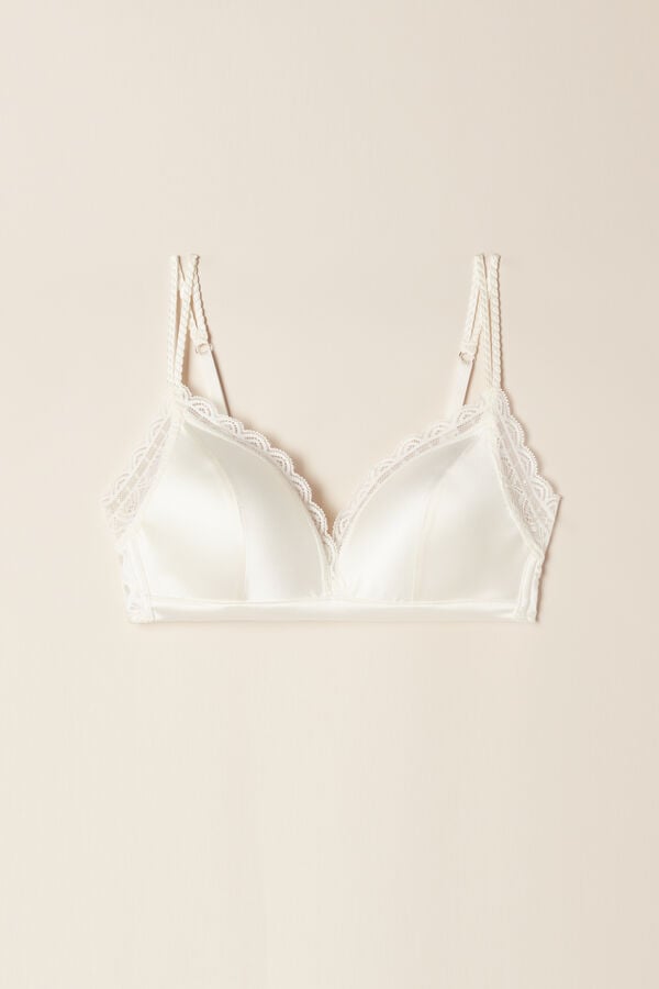 White Intimissimi Tiziana Wireless Plunge Triangle Silk And Lace Women Bra | DqNuSXaI