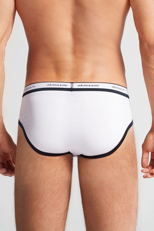 White / Blue Intimissimi Natural Fresh Cotton Logo Men Briefs | TFg7qTBH