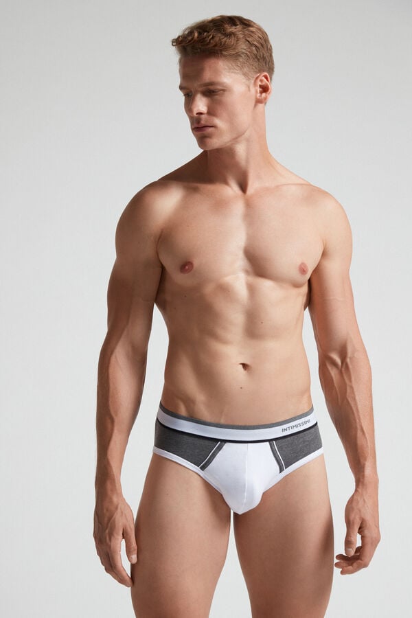 White / Deep Grey Intimissimi Two-Tone Superior Cotton Men Briefs | YTm47hRU