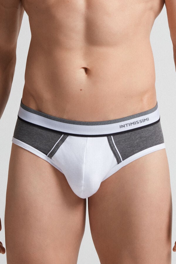 White / Deep Grey Intimissimi Two-Tone Superior Cotton Men Briefs | YTm47hRU